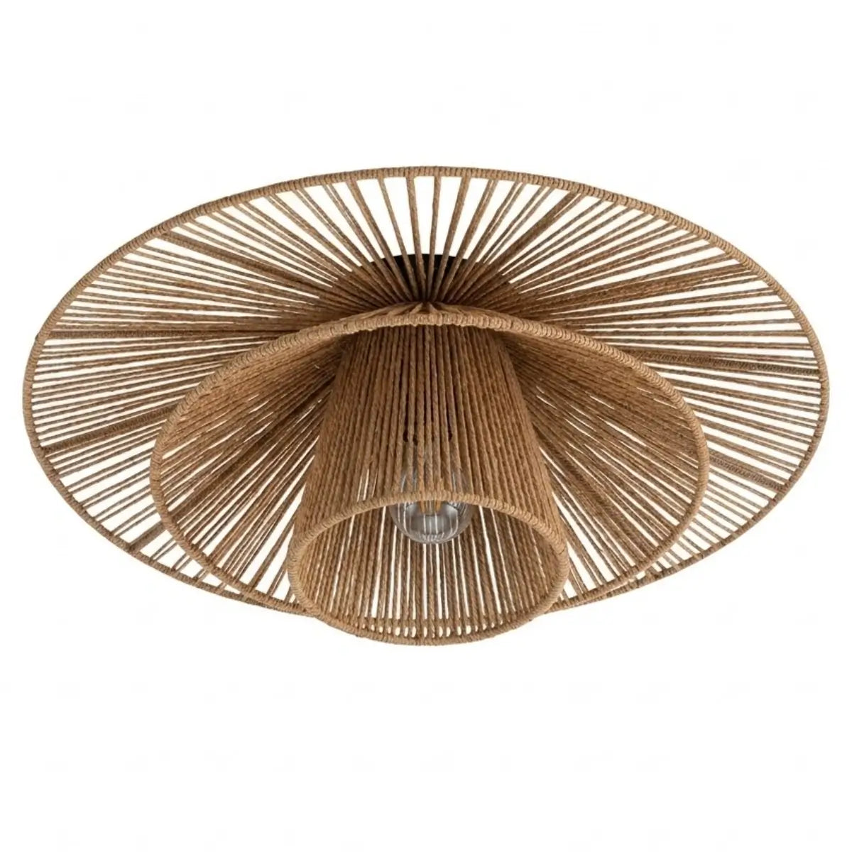 Natural Hemp Rope Flush Mount Ceiling Light -- Woven Linen Color for Bedroom - Flindria