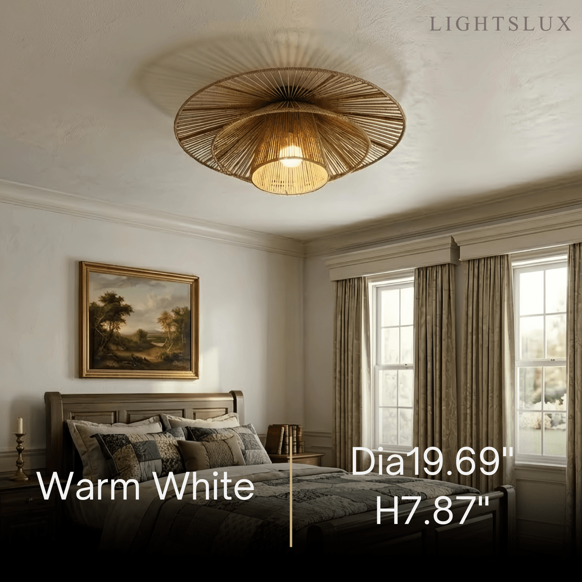 Natural Hemp Rope Flush Mount Ceiling Light -- Woven Linen Color for Bedroom - Flindria
