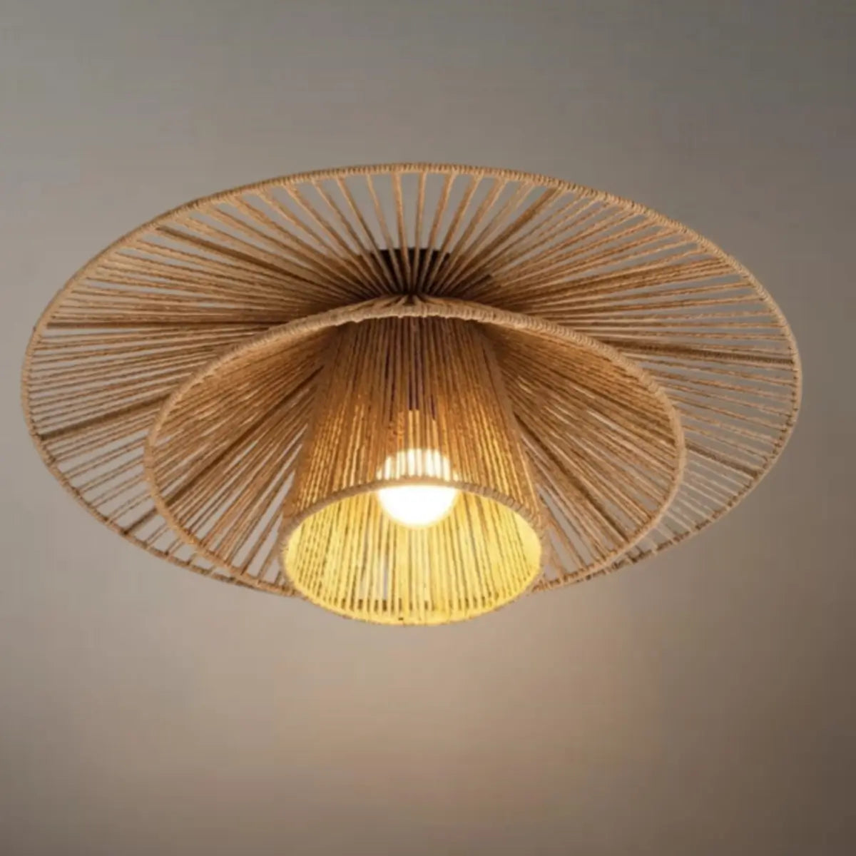 Natural Hemp Rope Flush Mount Ceiling Light -- Woven Linen Color for Bedroom - Flindria