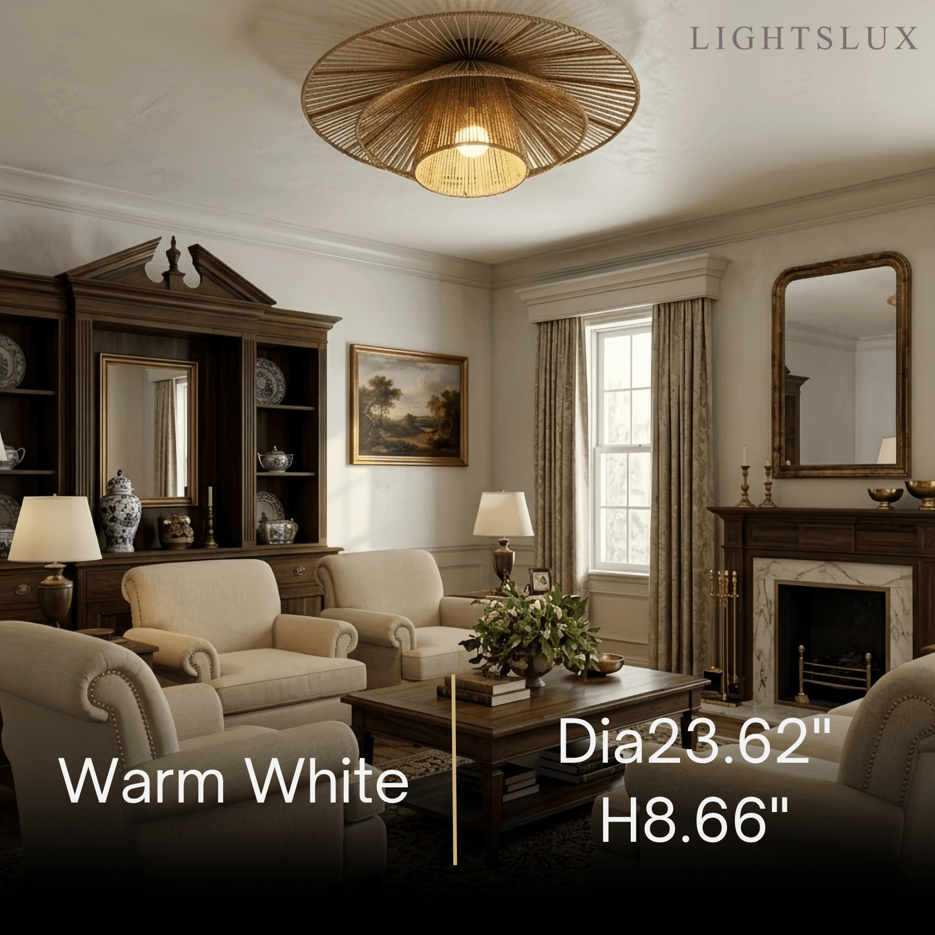 Natural Hemp Rope Flush Mount Ceiling Light -- Woven Linen Color for Bedroom - Flindria