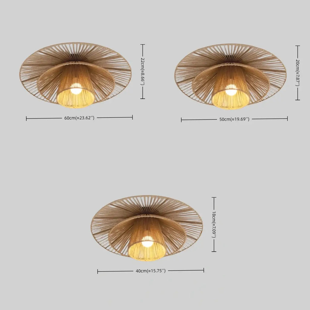 Natural Hemp Rope Flush Mount Ceiling Light -- Woven Linen Color for Bedroom - Flindria