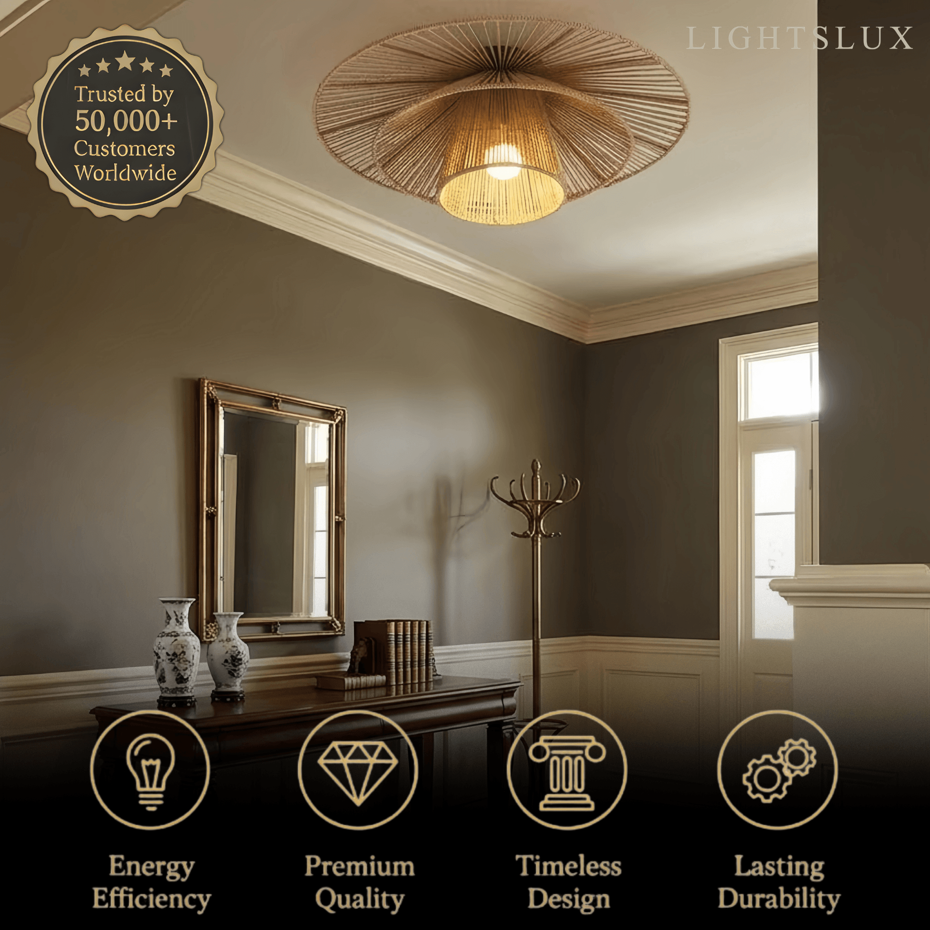 Natural Hemp Rope Flush Mount Ceiling Light -- Woven Linen Color for Bedroom - Flindria