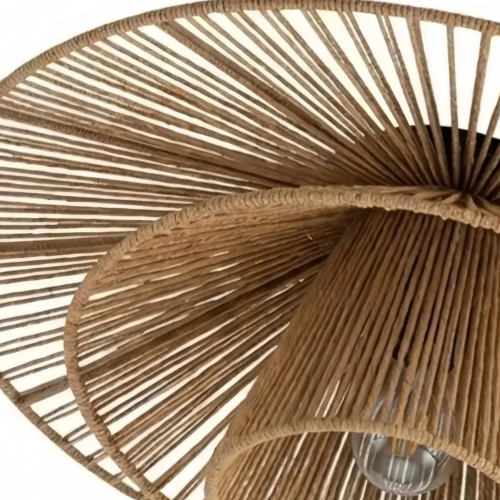 Natural Hemp Rope Flush Mount Ceiling Light -- Woven Linen Color for Bedroom - Flindria