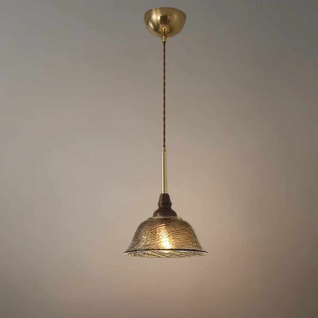 Vintage Pendant Light -- Iron Glass & Walnut Wood for Dining Room - Flindria