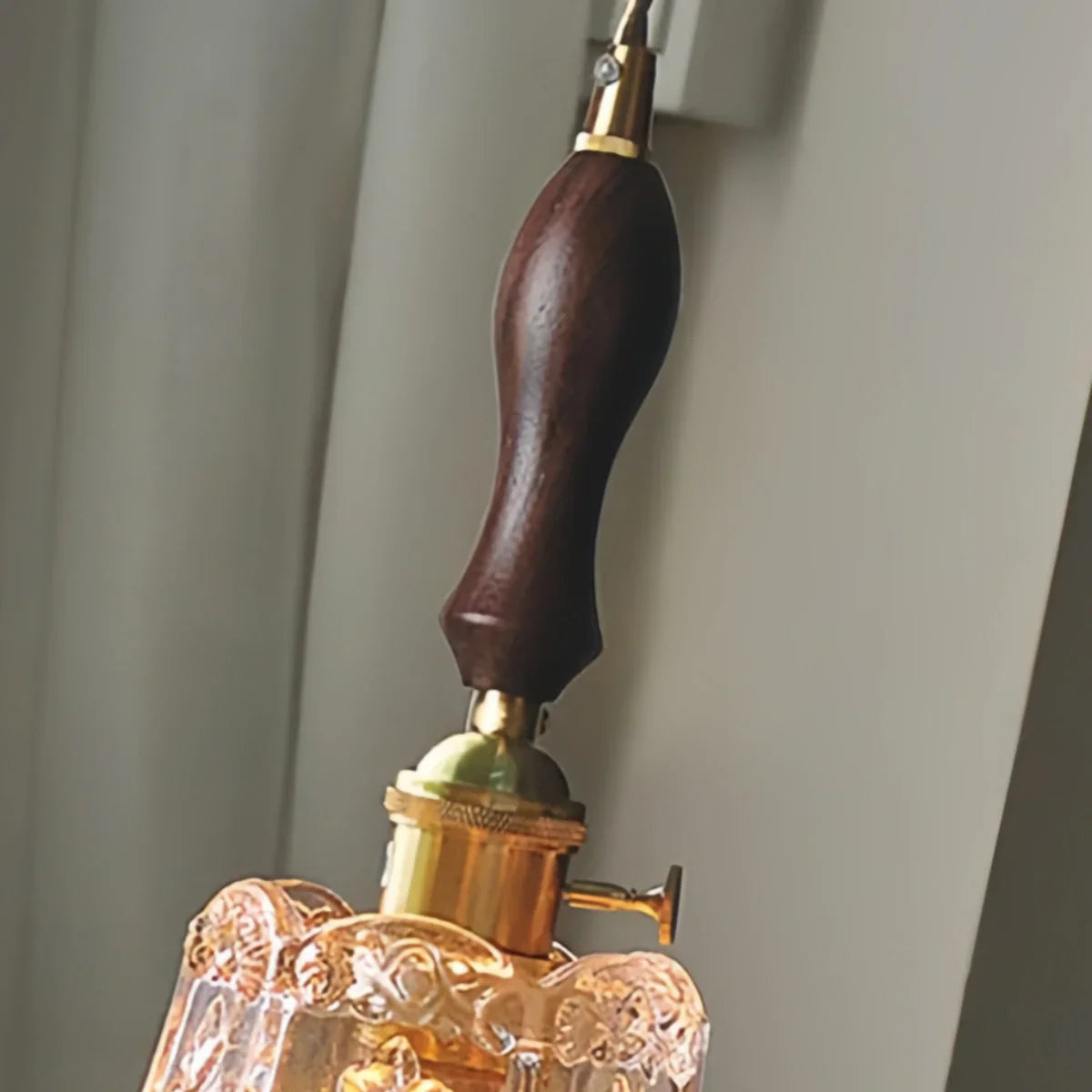 Classic Brass Glass Pendant Light -- Walnut Wood Accent for Bedroom Entryway - Flindria