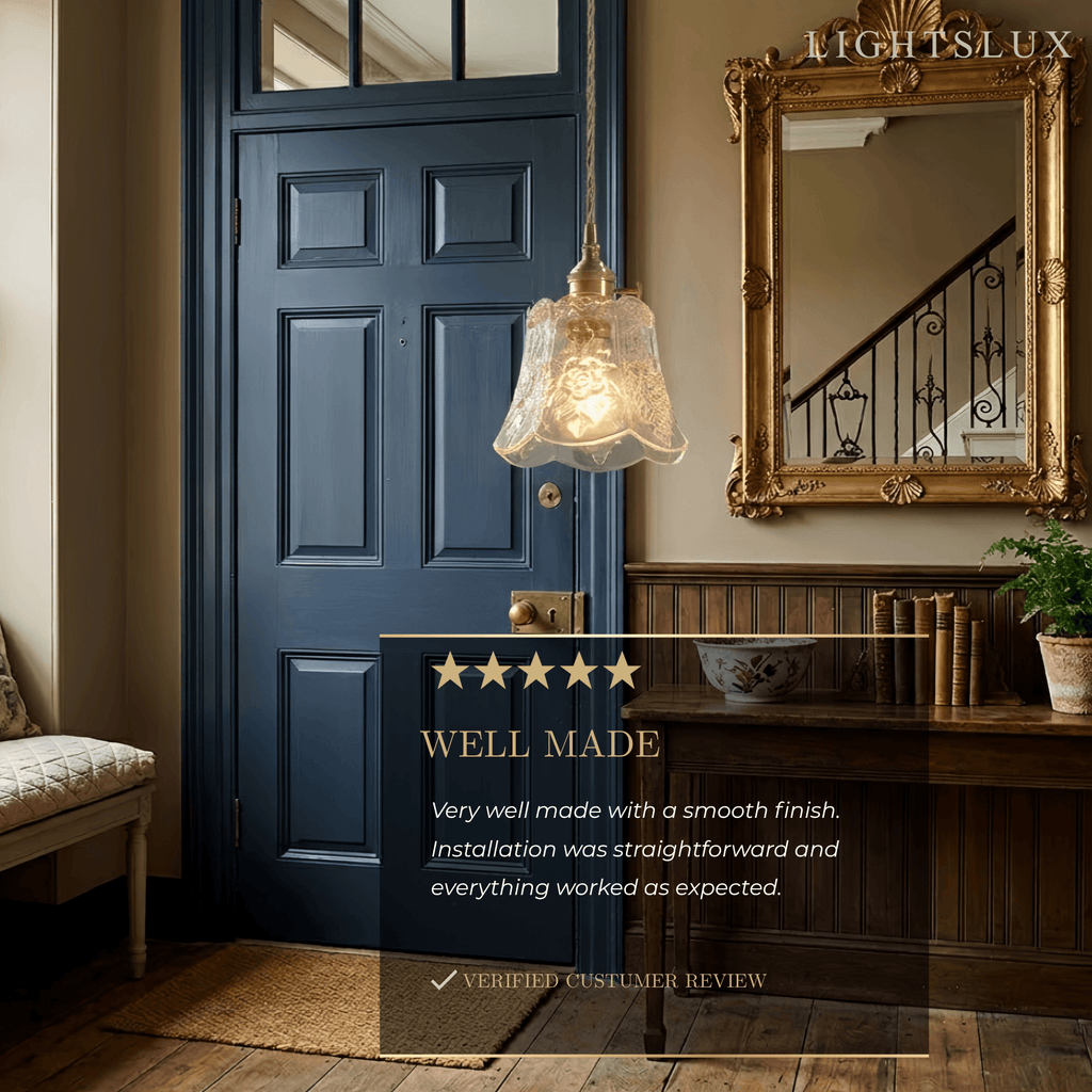 Classic Brass Glass Pendant Light -- Walnut Wood Accent for Bedroom Entryway - Flindria
