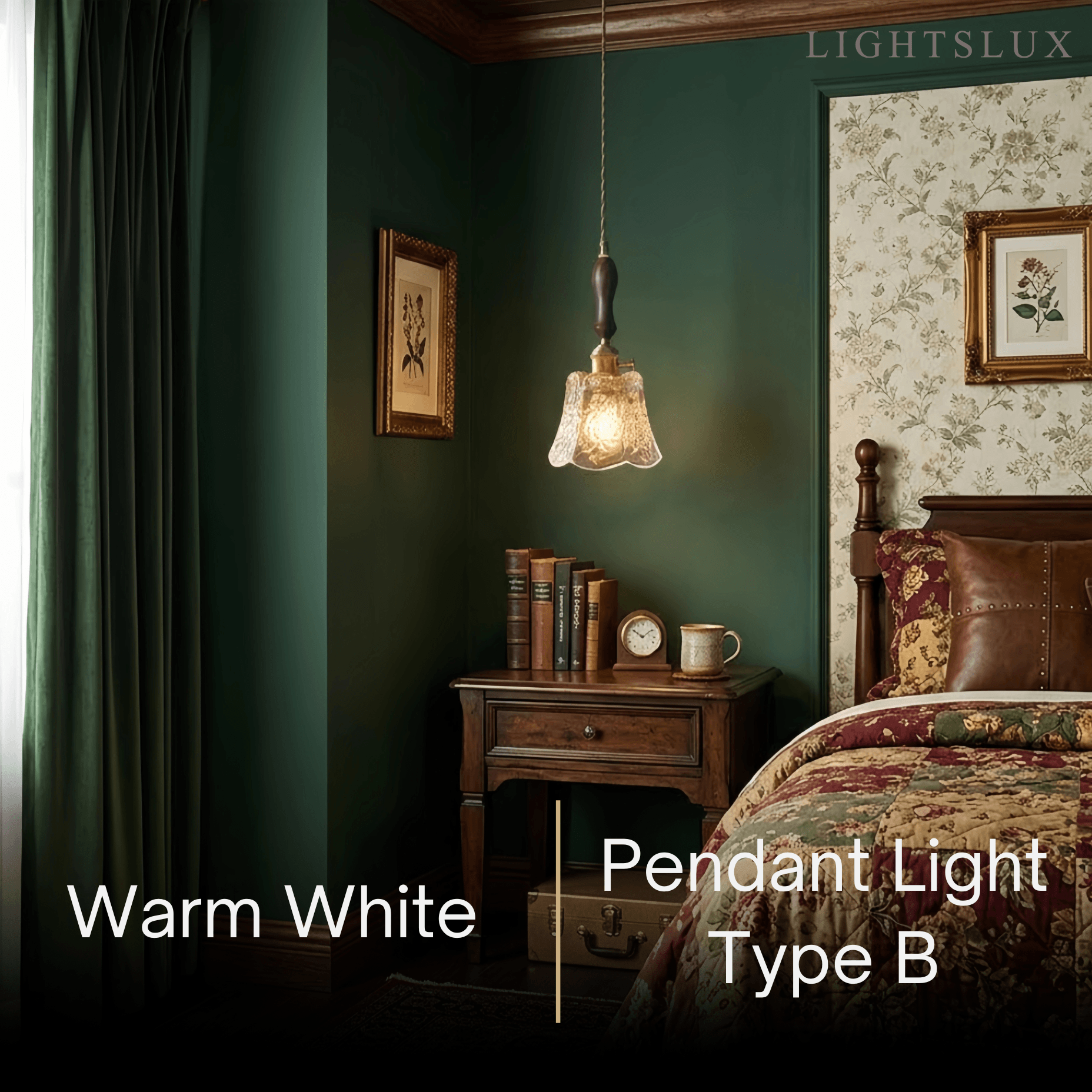 Classic Brass Glass Pendant Light -- Walnut Wood Accent for Bedroom Entryway - Flindria