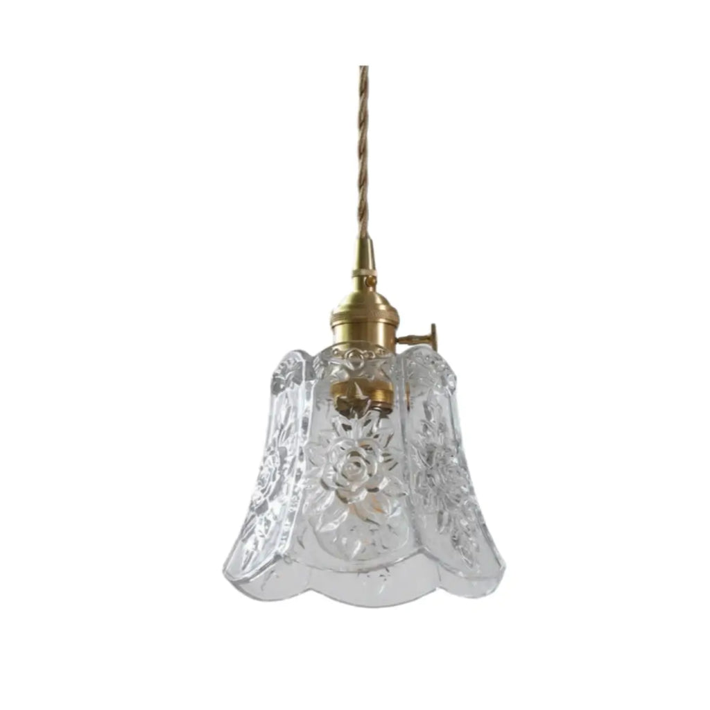 Classic Brass Glass Pendant Light -- Walnut Wood Accent for Bedroom Entryway - Flindria