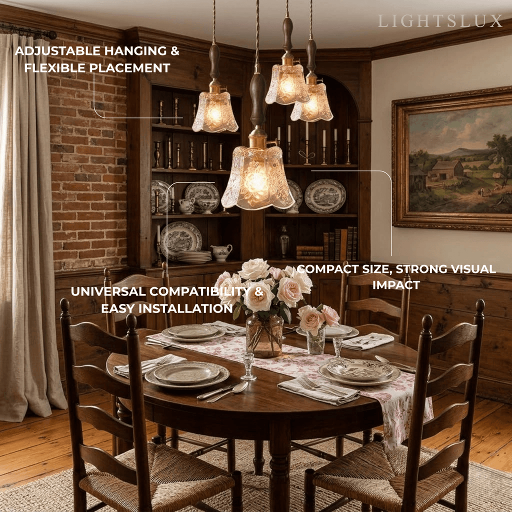 Classic Brass Glass Pendant Light -- Walnut Wood Accent for Bedroom Entryway - Flindria
