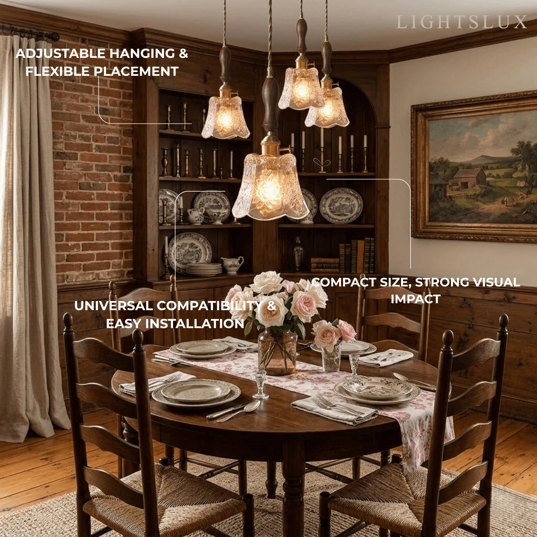 Classic Brass Glass Pendant Light -- Walnut Wood Accent for Bedroom Entryway - Flindria