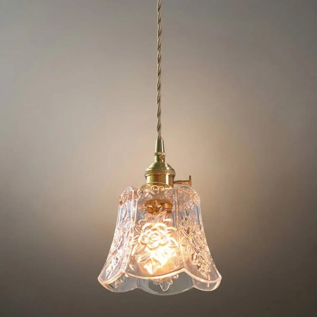 Classic Brass Glass Pendant Light -- Walnut Wood Accent for Bedroom Entryway - Flindria
