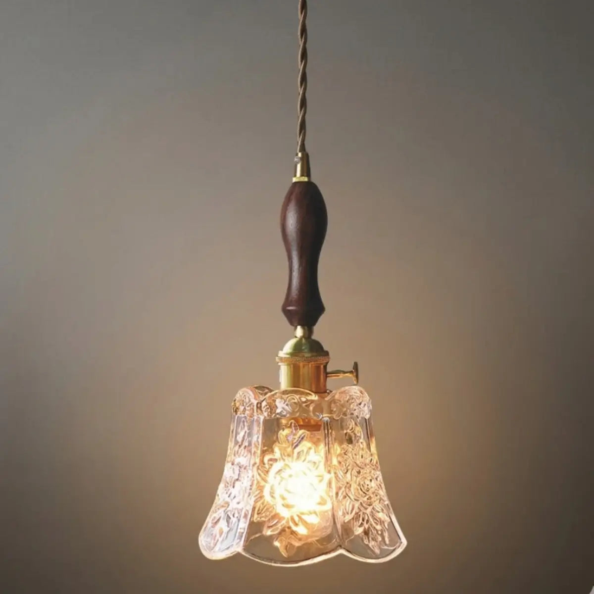 Classic Brass Glass Pendant Light -- Walnut Wood Accent for Bedroom Entryway - Flindria