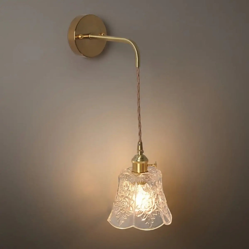 Classic Brass Glass Pendant Light -- Walnut Wood Accent for Bedroom Entryway - Flindria