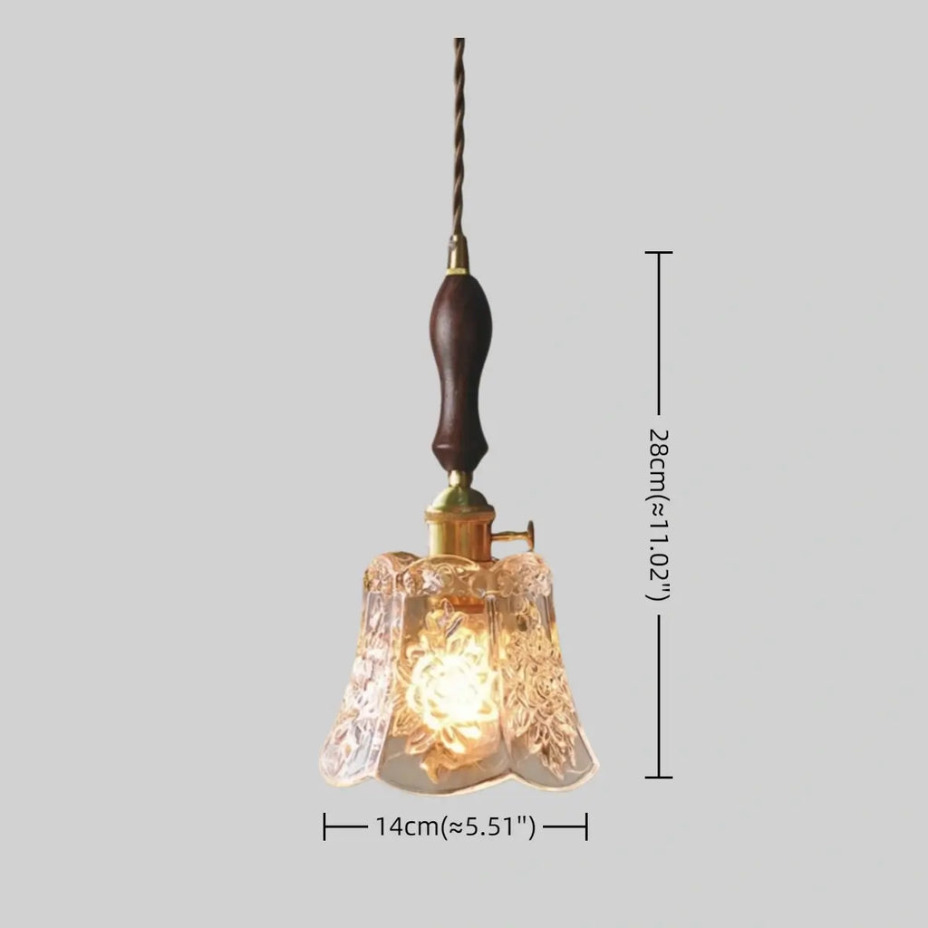 Classic Brass Glass Pendant Light -- Walnut Wood Accent for Bedroom Entryway - Flindria