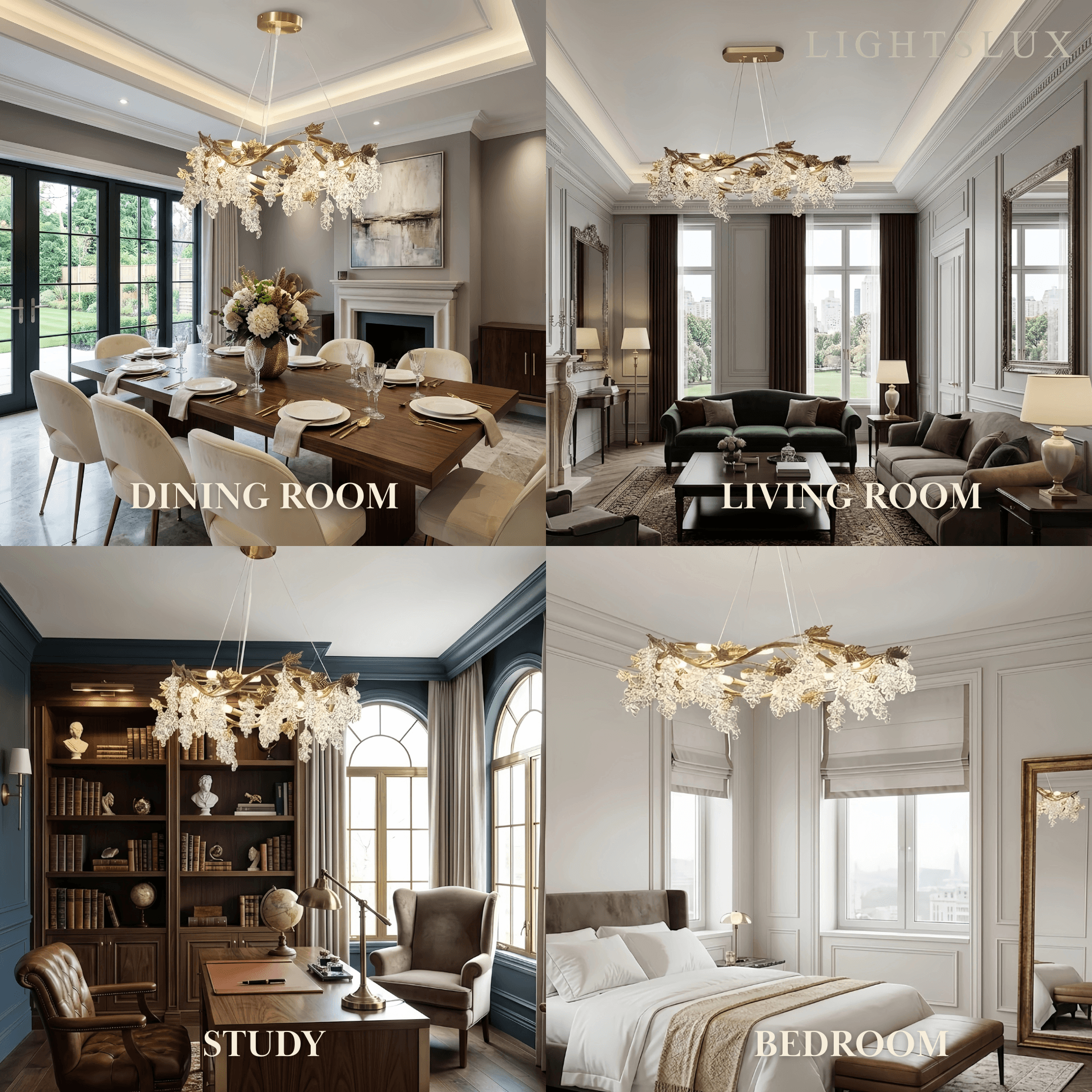 Lujoso candelabro de cristal – Rama de latón dorado con uvas para sala de estar/comedor - Flindria