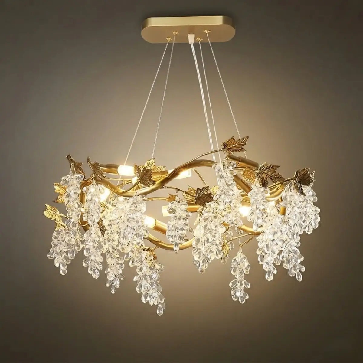 Lujoso candelabro de cristal – Rama de latón dorado con uvas para sala de estar/comedor - Flindria