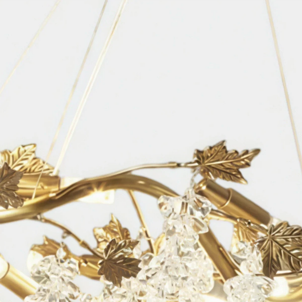 Lujoso candelabro de cristal – Rama de latón dorado con uvas para sala de estar/comedor - Flindria