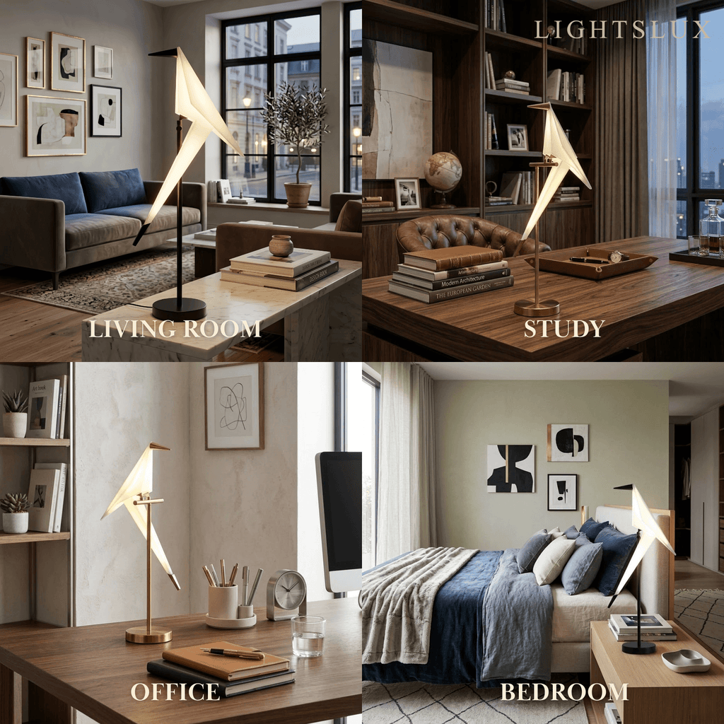 Nordic Table Lamp – Bird Crane Metal Black/Gold for Living Room / Bedroom - Flindria