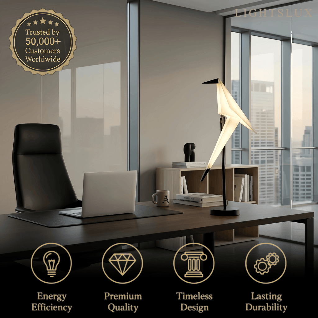 Nordic Table Lamp – Bird Crane Metal Black/Gold for Living Room / Bedroom - Flindria