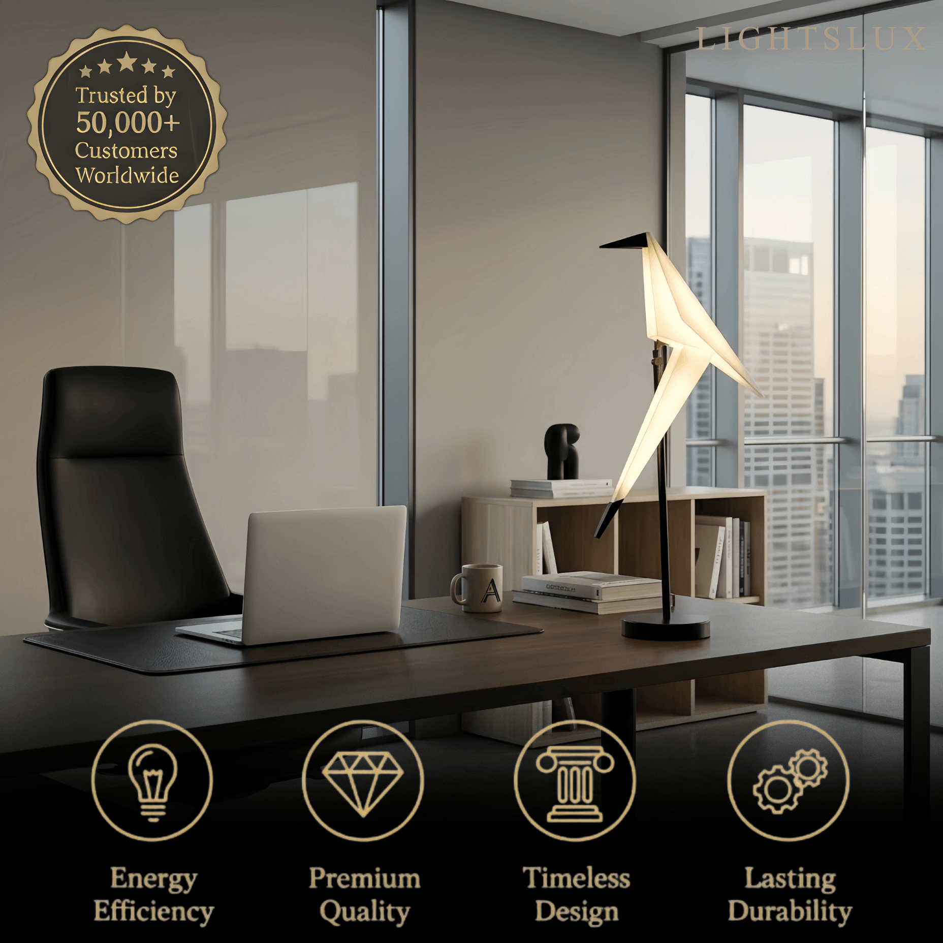 Nordic Table Lamp – Bird Crane Metal Black/Gold for Living Room / Bedroom - Flindria