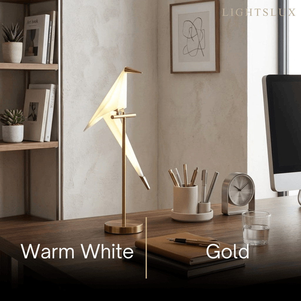 Nordic Table Lamp – Bird Crane Metal Black/Gold for Living Room / Bedroom - Flindria