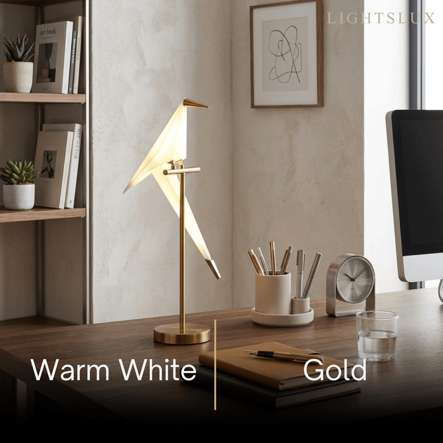 Nordic Table Lamp – Bird Crane Metal Black/Gold for Living Room / Bedroom - Flindria