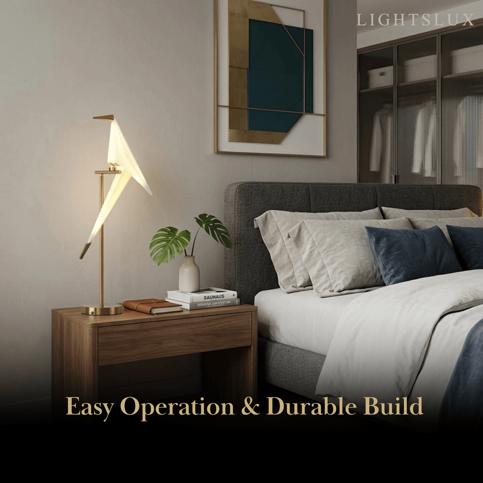 Nordic Table Lamp – Bird Crane Metal Black/Gold for Living Room / Bedroom - Flindria