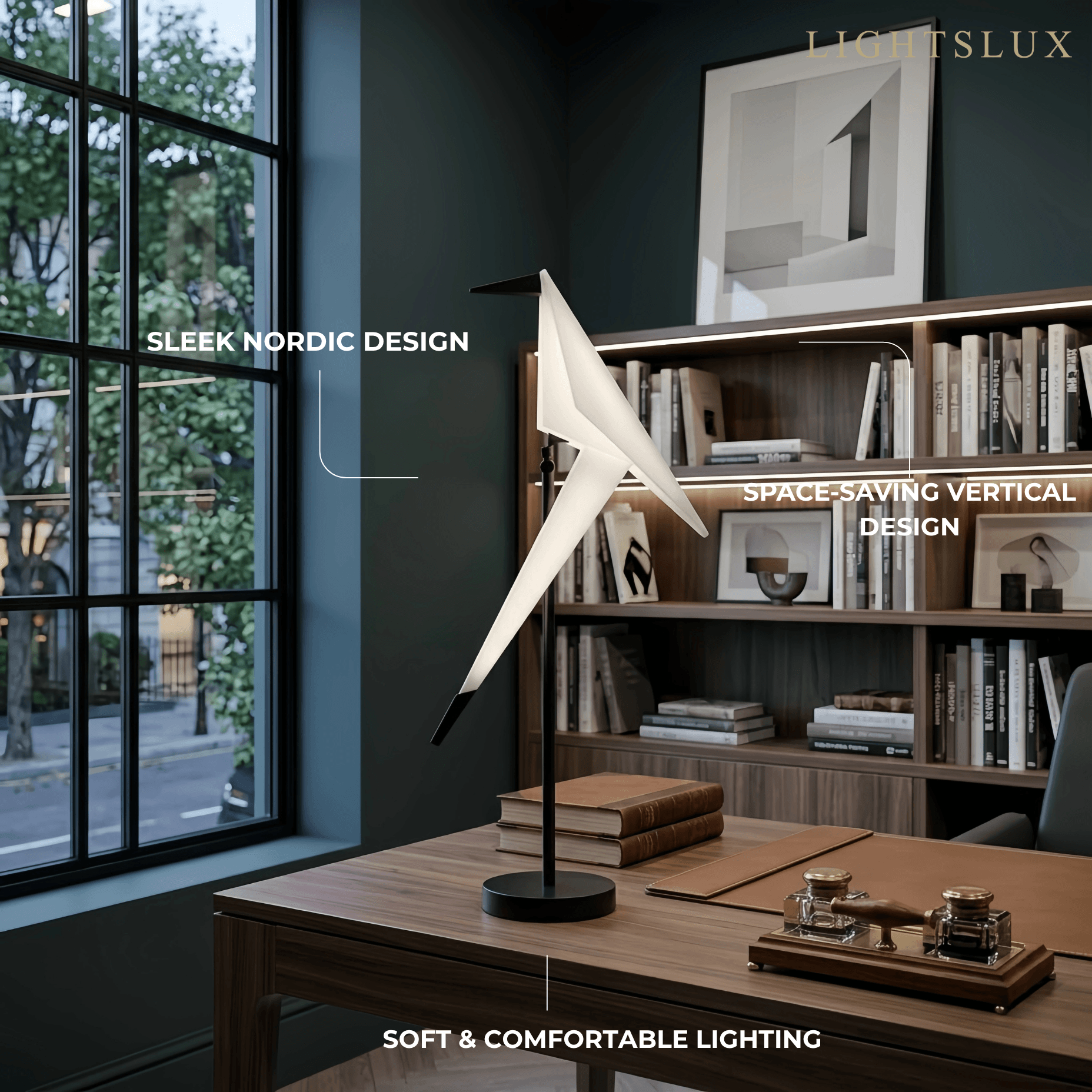 Nordic Table Lamp – Bird Crane Metal Black/Gold for Living Room / Bedroom - Flindria