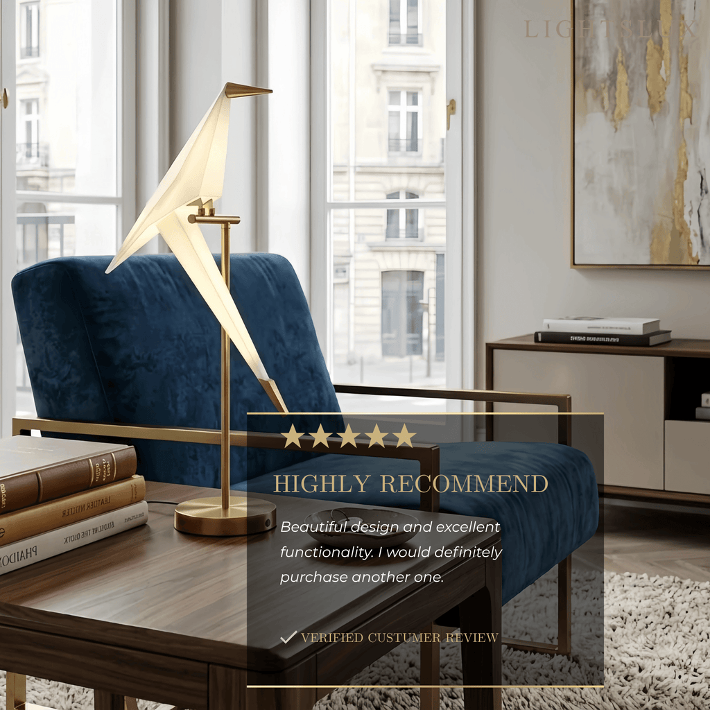 Nordic Table Lamp – Bird Crane Metal Black/Gold for Living Room / Bedroom - Flindria