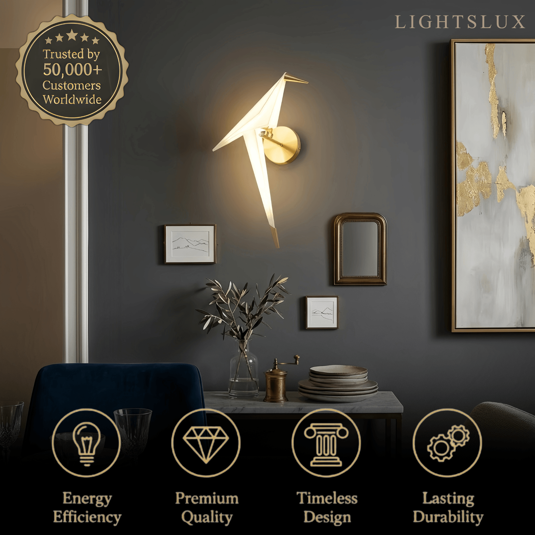 Modern Wall Lamp – Acrylic Bird Gold/White for Living Room / Bedroom - Flindria