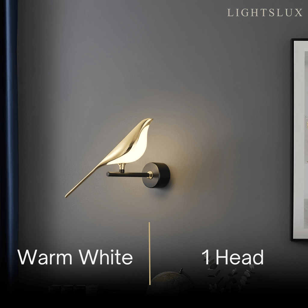 Modern Wall Lamp – Magpie Bird Black & Gold for Living Room / Bedroom - Flindria