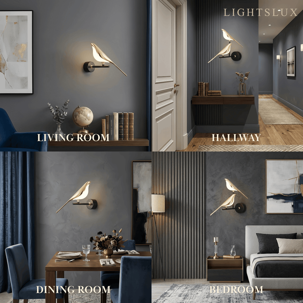 Modern Wall Lamp – Magpie Bird Black & Gold for Living Room / Bedroom - Flindria