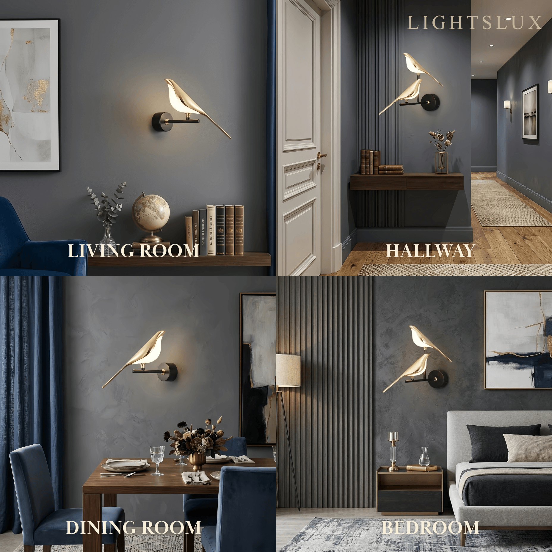 Modern Wall Lamp – Magpie Bird Black & Gold for Living Room / Bedroom - Flindria