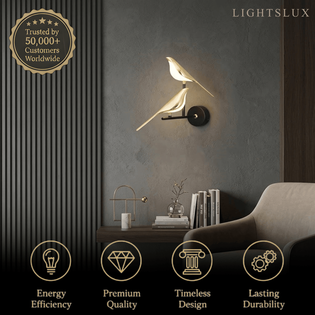 Modern Wall Lamp – Magpie Bird Black & Gold for Living Room / Bedroom - Flindria