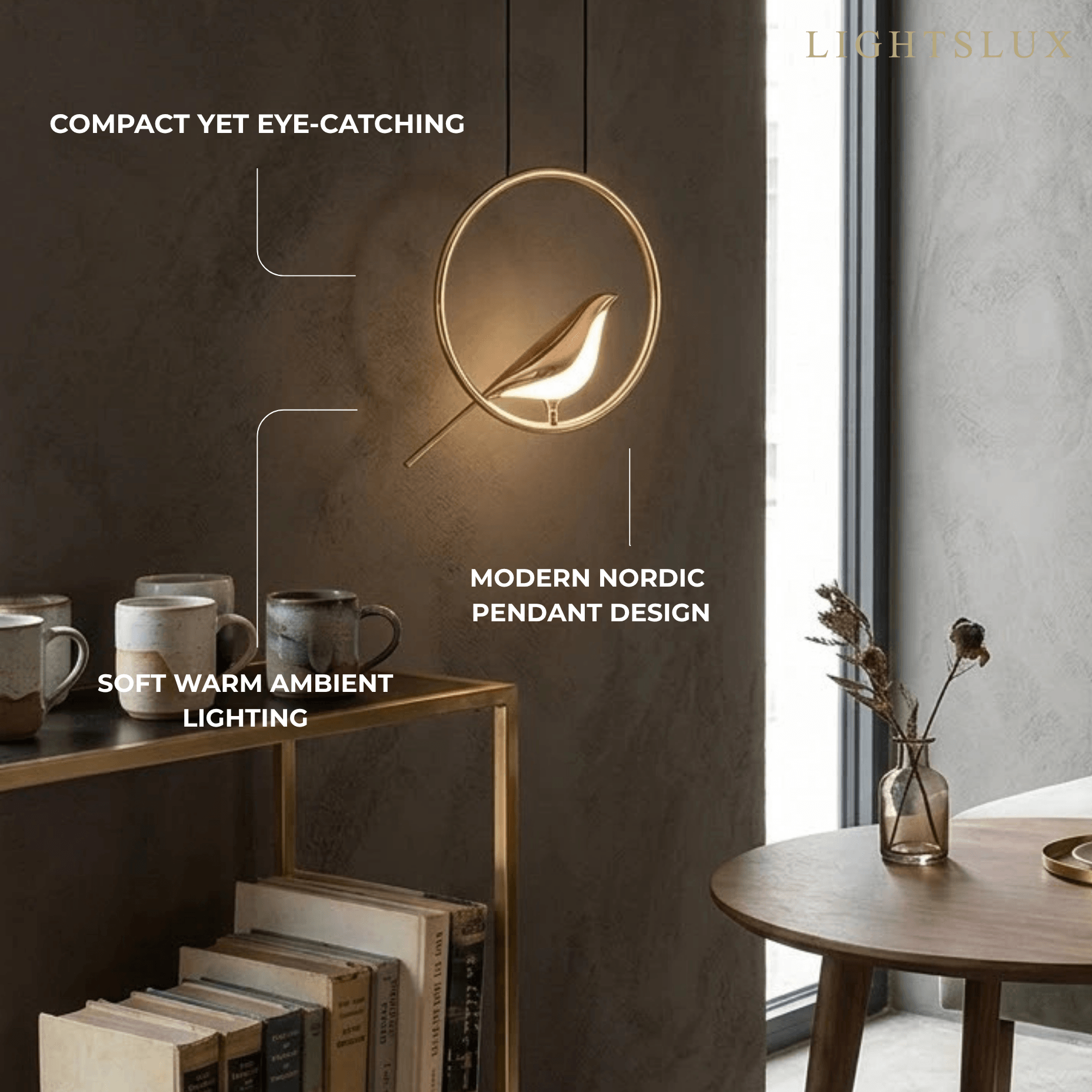 Nordic Pendant Light – Circular/Oval Magpie Bird Chrome/Gold for Living Room / Dining Room - Flindria
