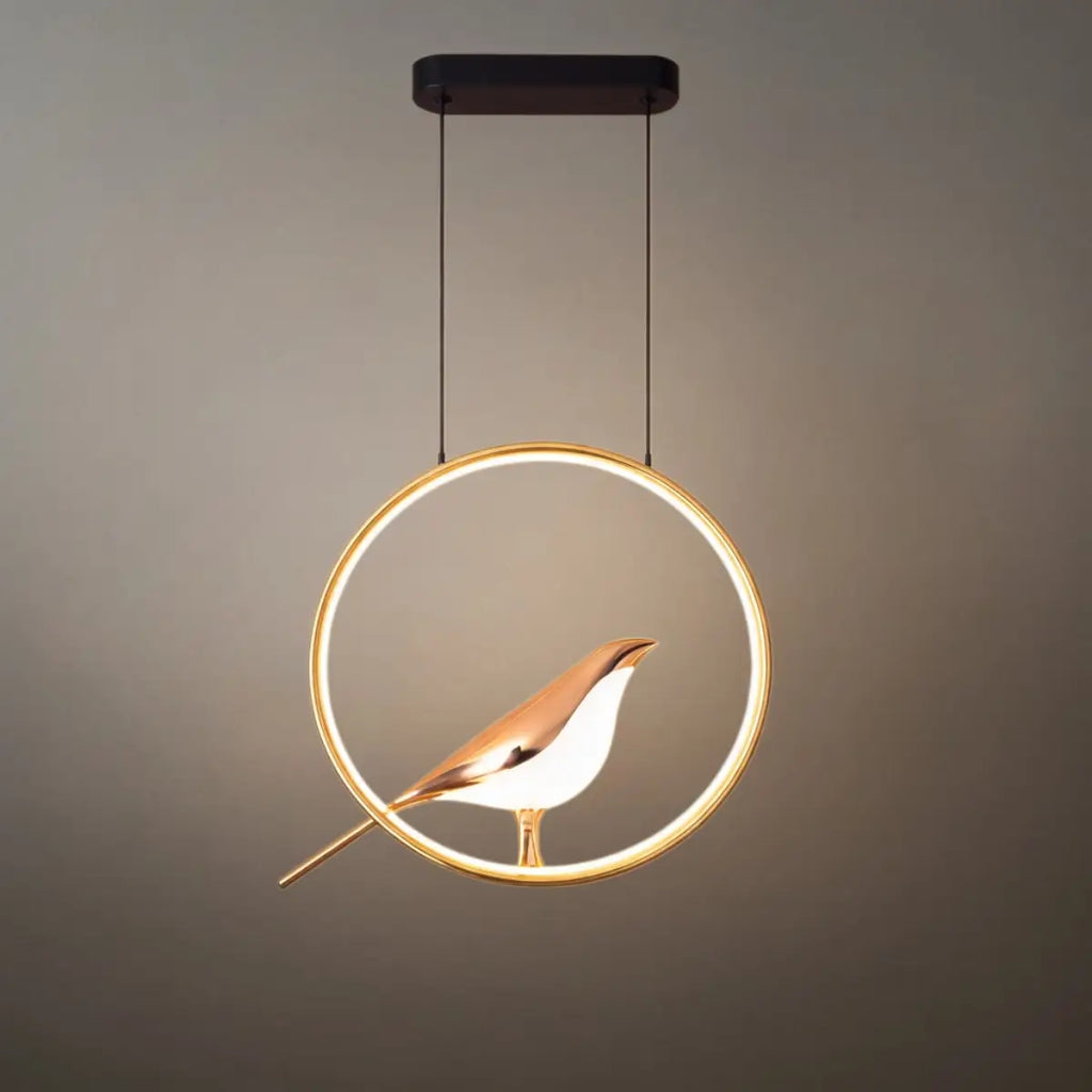Nordic Pendant Light – Circular/Oval Magpie Bird Chrome/Gold for Living Room / Dining Room - Flindria