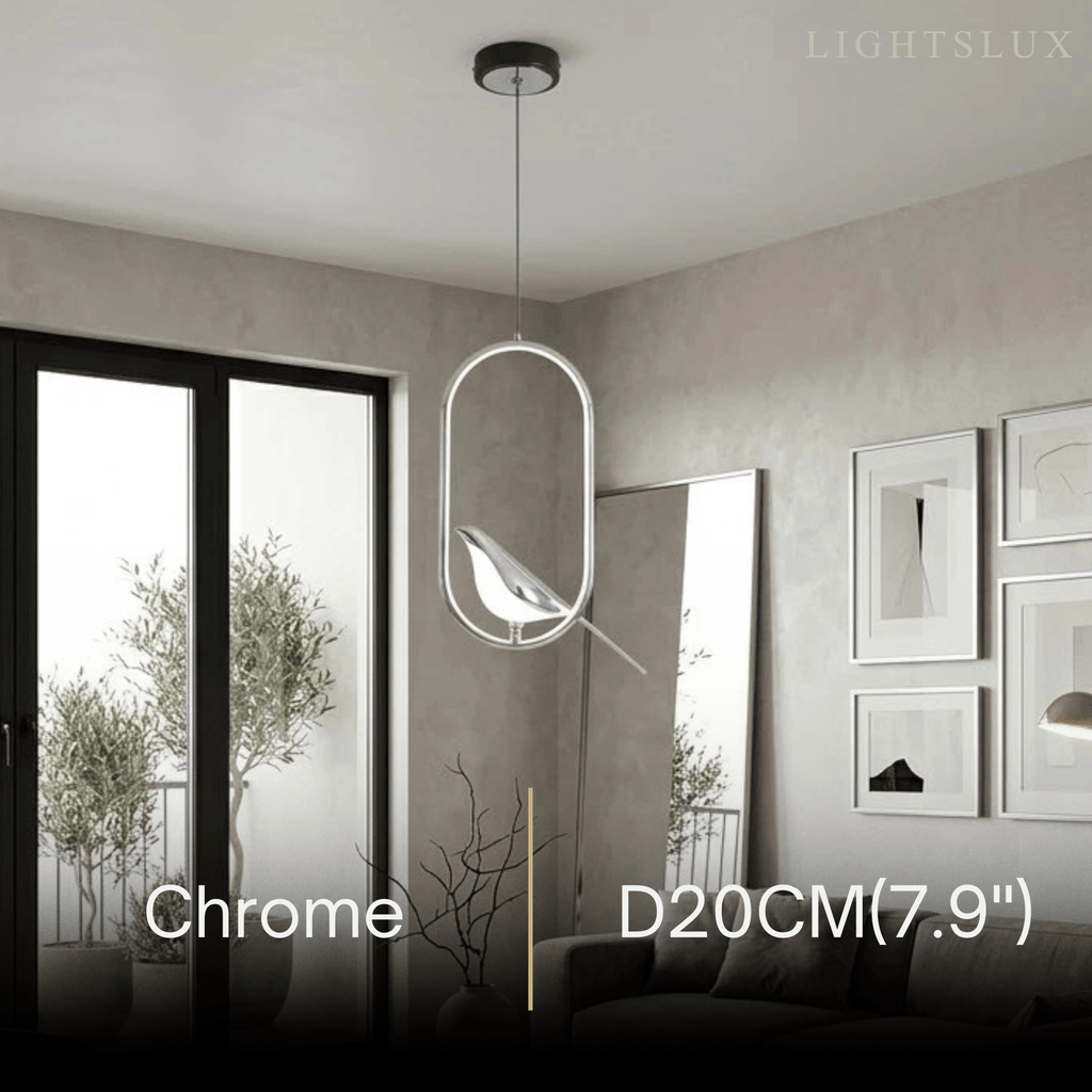 Nordic Pendant Light – Circular/Oval Magpie Bird Chrome/Gold for Living Room / Dining Room - Flindria