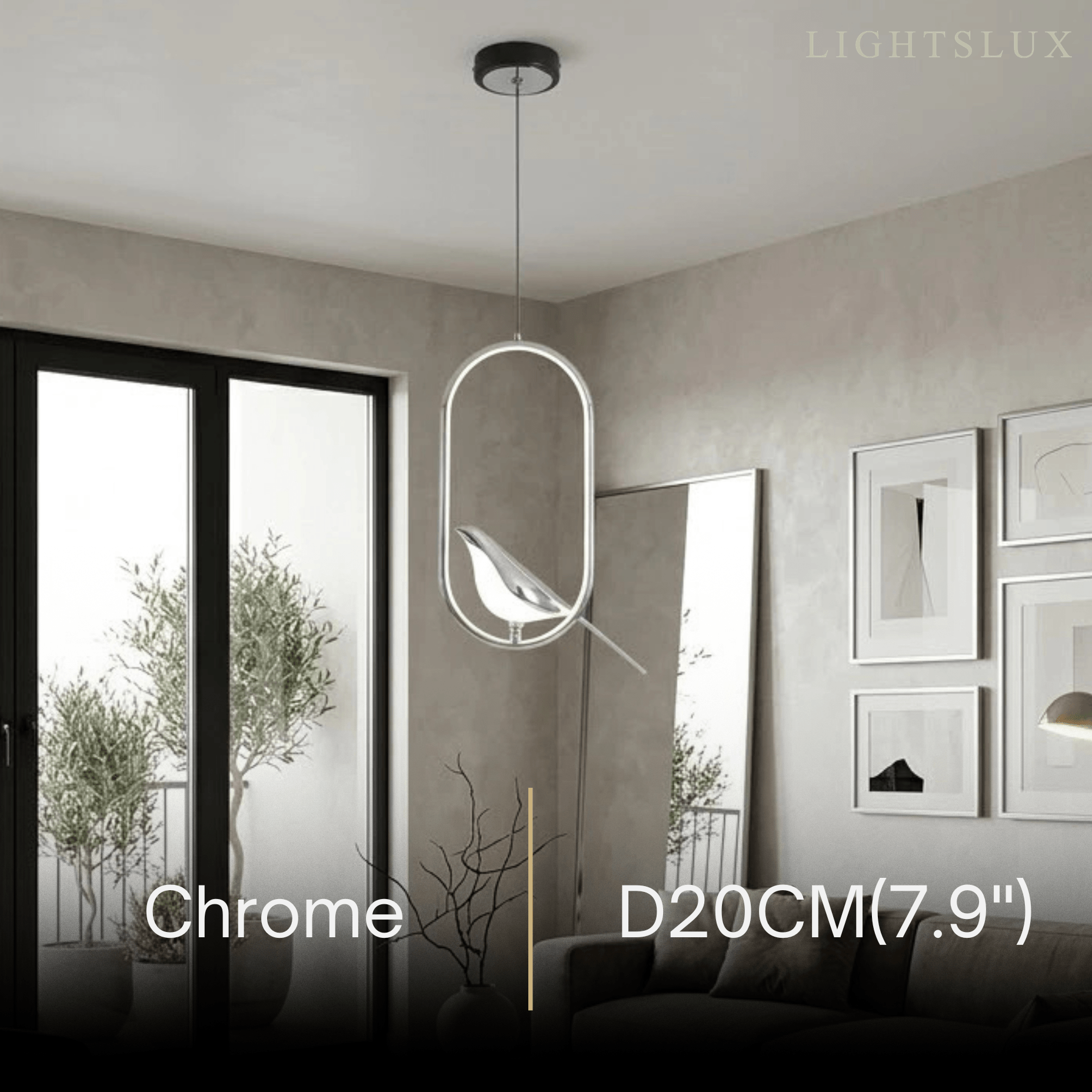 Nordic Pendant Light – Circular/Oval Magpie Bird Chrome/Gold for Living Room / Dining Room - Flindria