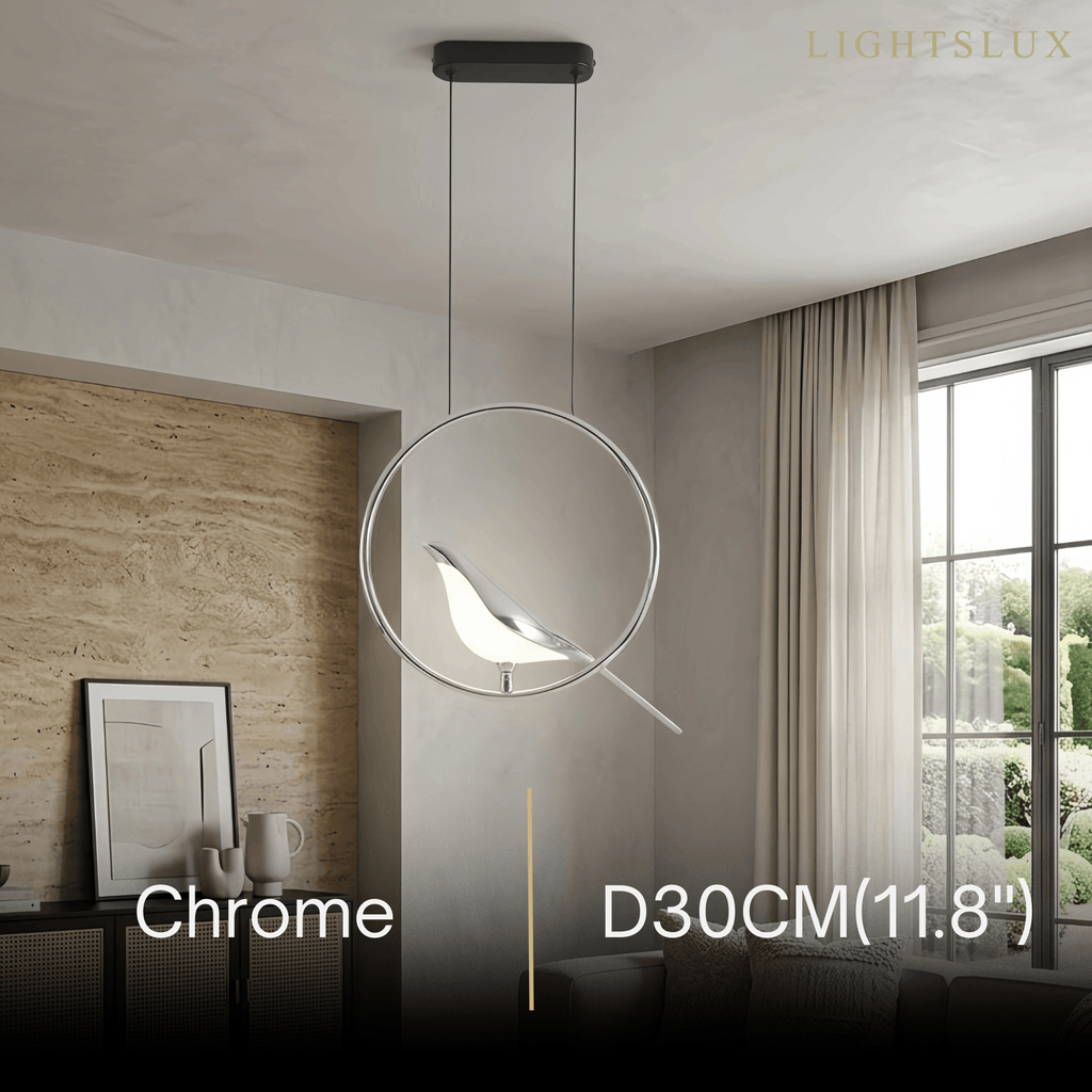 Nordic Pendant Light – Circular/Oval Magpie Bird Chrome/Gold for Living Room / Dining Room - Flindria