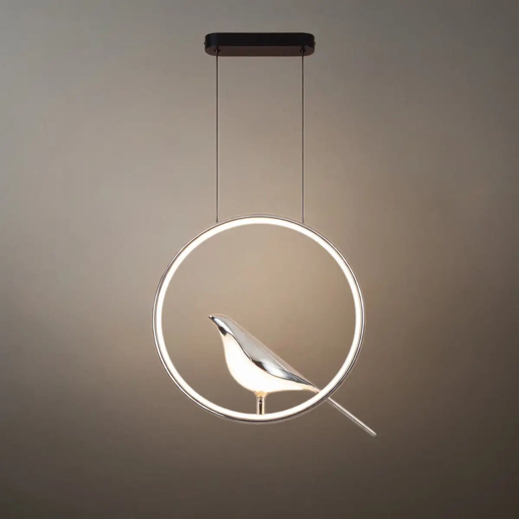 Nordic Pendant Light – Circular/Oval Magpie Bird Chrome/Gold for Living Room / Dining Room - Flindria