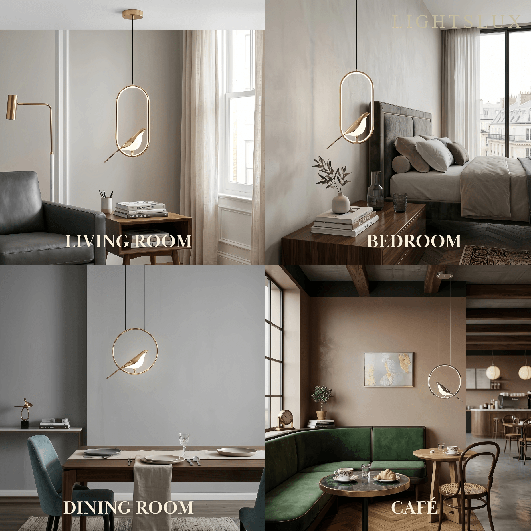 Nordic Pendant Light – Circular/Oval Magpie Bird Chrome/Gold for Living Room / Dining Room - Flindria