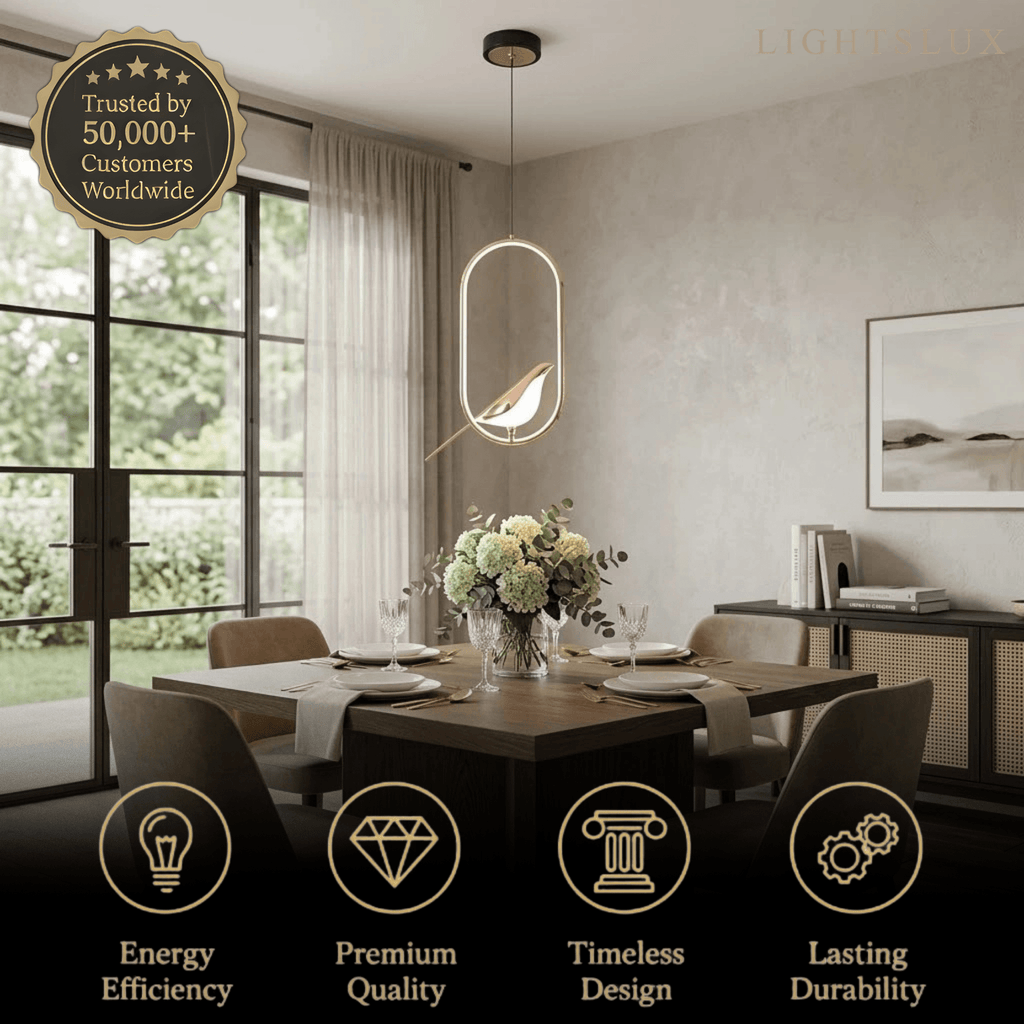 Nordic Pendant Light – Circular/Oval Magpie Bird Chrome/Gold for Living Room / Dining Room - Flindria