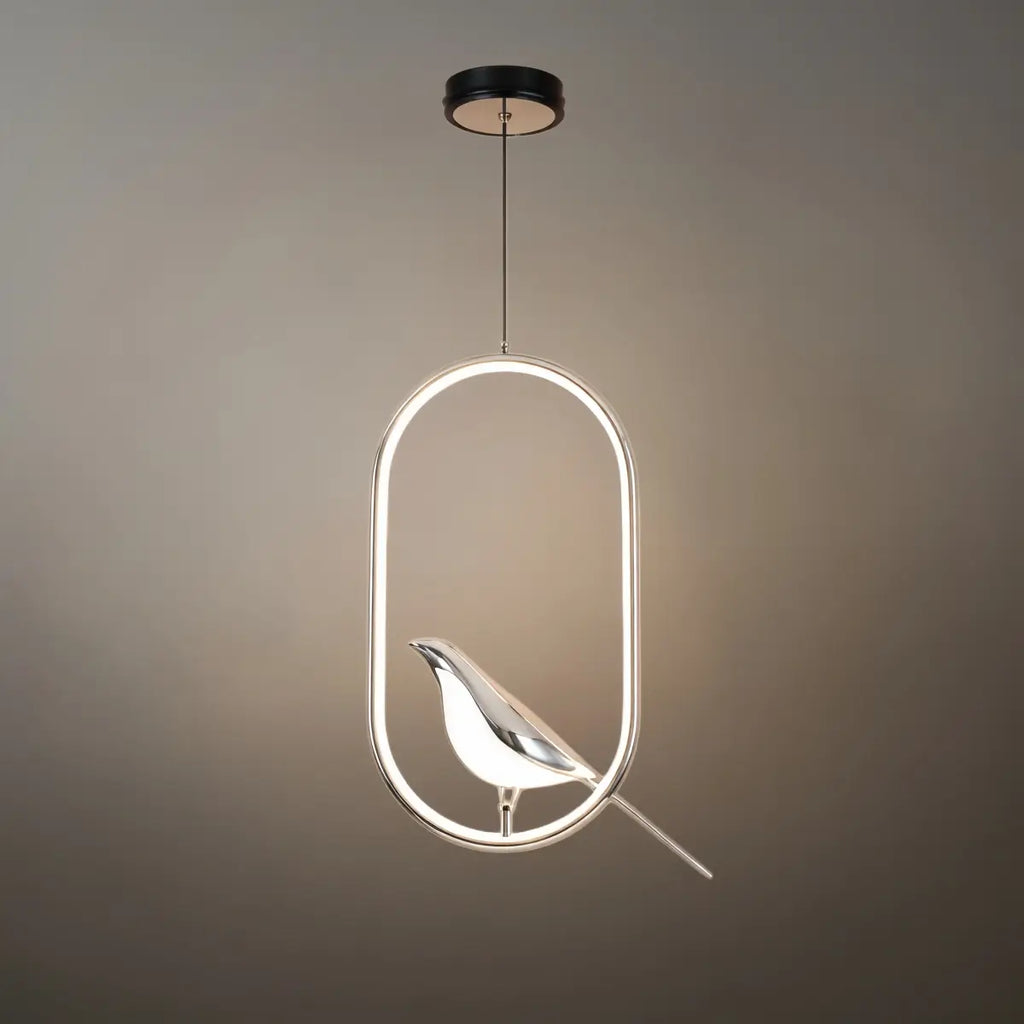 Nordic Pendant Light – Circular/Oval Magpie Bird Chrome/Gold for Living Room / Dining Room - Flindria