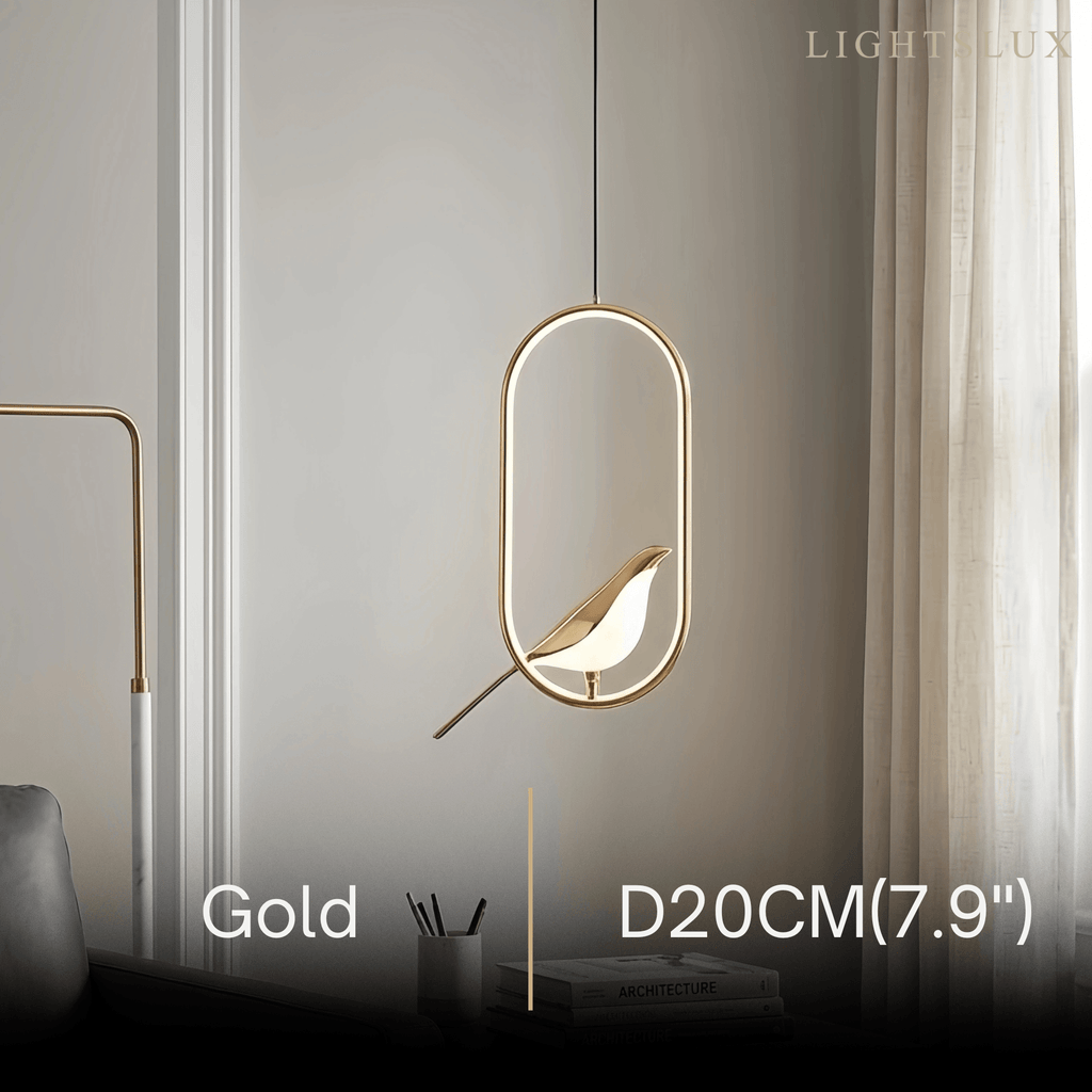 Nordic Pendant Light – Circular/Oval Magpie Bird Chrome/Gold for Living Room / Dining Room - Flindria