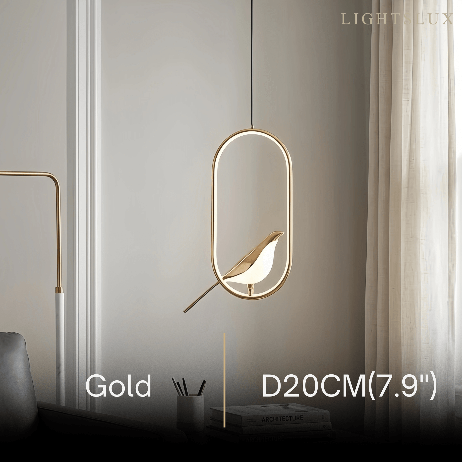 Nordic Pendant Light – Circular/Oval Magpie Bird Chrome/Gold for Living Room / Dining Room - Flindria