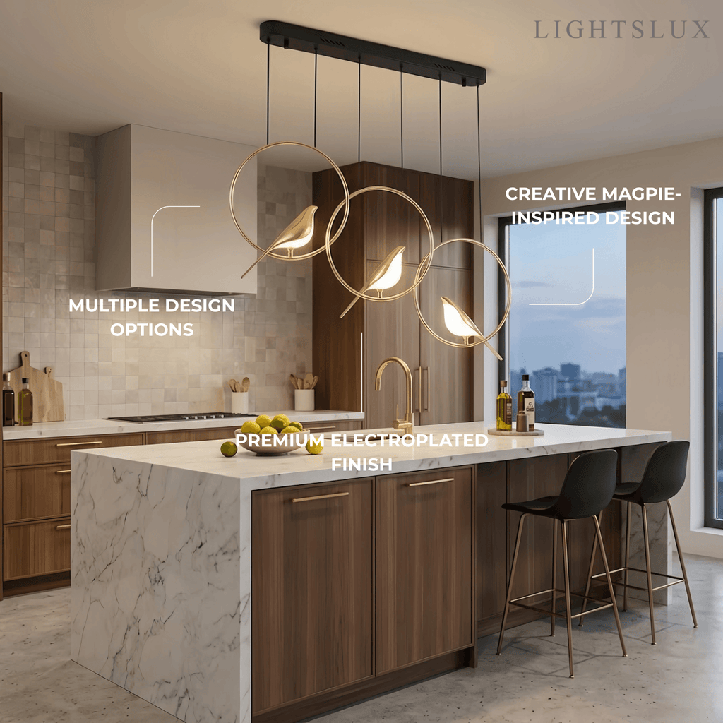 Nordic Magpie Bird Chandelier – Linear/Round Black/Gold for Living Room / Dining Room - Flindria