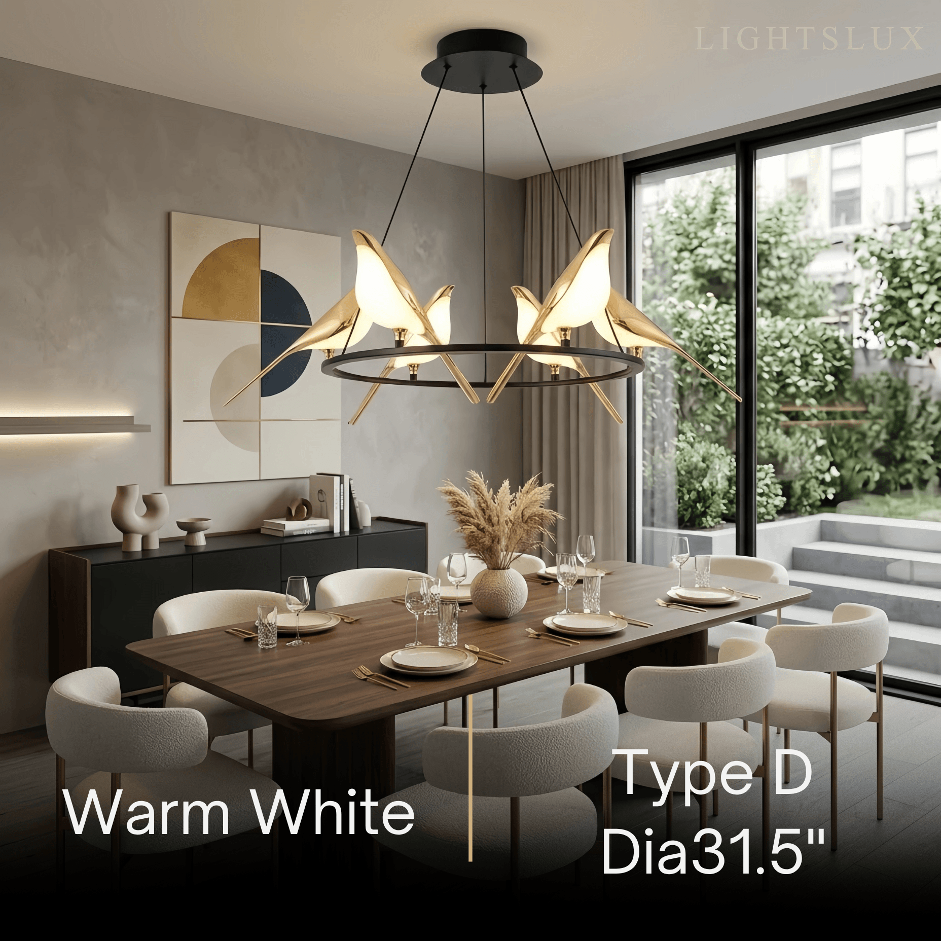 Nordic Magpie Bird Chandelier – Linear/Round Black/Gold for Living Room / Dining Room - Flindria