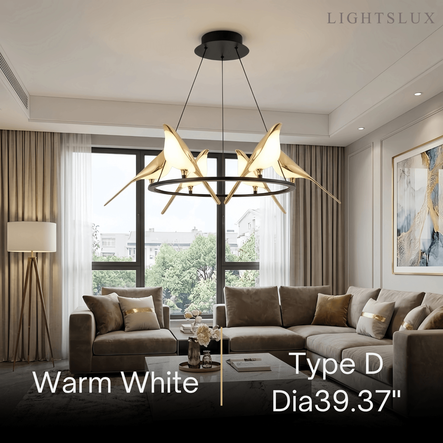 Nordic Magpie Bird Chandelier – Linear/Round Black/Gold for Living Room / Dining Room - Flindria