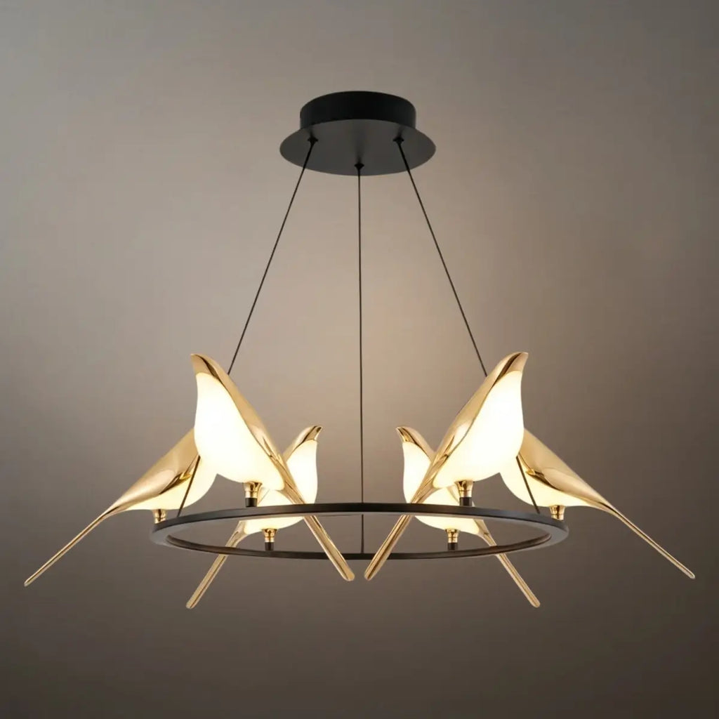 Nordic Magpie Bird Chandelier – Linear/Round Black/Gold for Living Room / Dining Room - Flindria