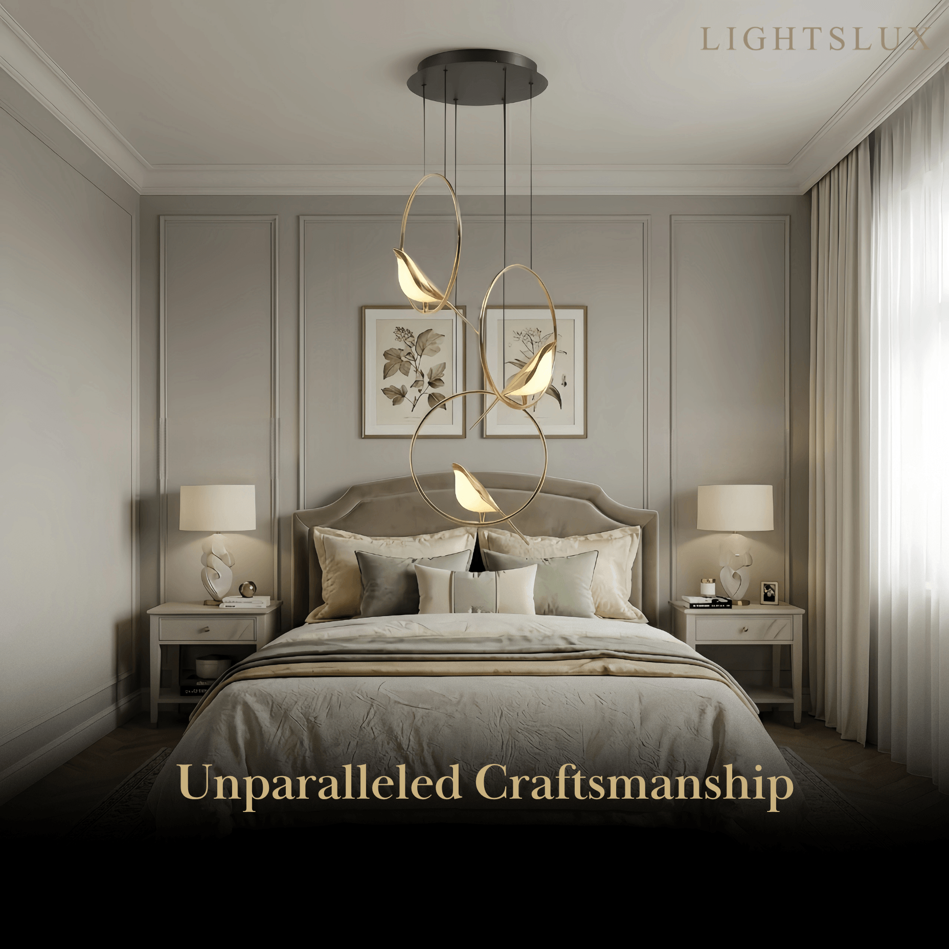 Nordic Magpie Bird Chandelier – Linear/Round Black/Gold for Living Room / Dining Room - Flindria